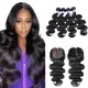 Hurela Body Wave 4 Bundles With T Part Lace Closure Natural Black