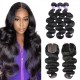 Hurela Brazilian 3 Bundles Body Wave Hair With T Part Lace Closure