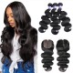 Hurela Brazilian 3 Bundles Body Wave Hair With T Part Lace Closure