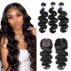 Hurela Brazilian 3 Bundles Body Wave Hair With T Part Lace Closure