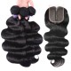 Hurela Brazilian 3 Bundles Body Wave Hair With T Part Lace Closure