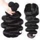Hurela Brazilian 3 Bundles Body Wave Hair With T Part Lace Closure
