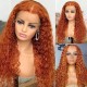 Hurela Burnt Orange Water Wave T Part Lace Human Hair Wigs Wet And Wavy Ginger Wig 150% Density