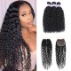 Hurela Brazilian Hair Curly Weave 3 Bundles With T Part Lace Closure