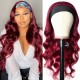 Hurela 24 Inch Headband Scarf Wigs Body Wave Human Hair Wig Burgundy Colored Wigs 150% Density No Glue Wear&Go wigs Merry Christmas gift