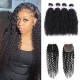 Hurela T Part Lace Closure With Jerry Curly 4 Bundles Natural Color