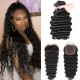 Hurela Hair 100% Human Virgin Hair Loose Deep Wave Hair 4 Bundles With 4x4 Lace Closure