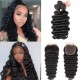 Hurela 3 Bundles With 4x4 Lace Closure Malaysian Loose Deep Wave Hair Free Part Natural Color