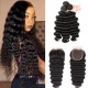 Hurela 3 Bundles With 4x4 Lace Closure Peruvian Loose Deep Wave Hair Free Part Natural Color