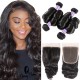 Hurela 4 Bundles With 4x4 Lace Closure Brazilian Loose Wave Hair Free Part Natural Color