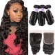 Hurela 3 Bundles With 4x4 Lace Closure Brazilian Loose Wave Hair Natural Color