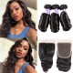 Hurela 3 Bundles With 4x4 Lace Closure Malysian Loose Wave Hair Natural Color Free Part