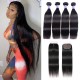 Hurela Straight Natural Black 4 Bundles Hair With T Part Lace Closure