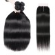 Hurela Straight Natural Black 4 Bundles Hair With T Part Lace Closure