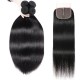 Hurela Straight Natural Black 4 Bundles Hair With T Part Lace Closure
