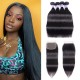 Hurela Hair 100% Human Virgin Hair Straight Hair 4 Bundles With 4x4 Lace Closure