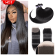 Hurela 3 Bundles Hair Brazilian Straight Hairstyles 4X4 Lace Closure Free Part Human Hair Natural Color