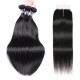 Hurela Brazilian T Part Lace Closure With 3 Bundles Straight Hair