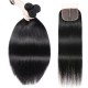 Hurela Brazilian T Part Lace Closure With 3 Bundles Straight Hair