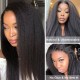V Part Kinky Straight Human Hair Wigs No Lace No Glueless 150% Density