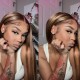 Hurela Blonde 13x5x0.5 Lace Part Straight Highlight Wig With Curly Edge Bangs And Baby Hair TL412 Color