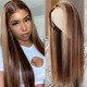 Hurela Blonde 13x5x0.5 Lace Part Straight Highlight Wig With Curly Edge Bangs And Baby Hair TL412 Color