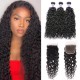 Hurela Hair Peruvian Hair Water Wave 3 Bundles With 4x4 Lace Closure