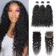 Hurela Hair Brazilian Hair Water Wave 3 Bundles With 4x4 Lace Closure