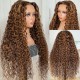 Hurela Piano Brown Highlight Big Curly 13x5 Lace Frontal Wigs 13x4 Lace Frontal Water Wave Wig For Women