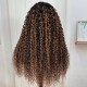 Hurela Balayage Highlight V Part Virgin Human Hair Wig Brown Highlight Curly Hair Color #FB30