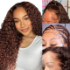 Hurela 13x4 Dark Auburn Color Kinky Curly Lace Frontal Wig Reddish Brown Lace Front Human Hair Wigs