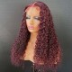 Hurela Jerry Curly Lace Part Wig Dark Red Colored Wigs #99J Remy Human Hair 150% Density