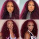 Hurela Jerry Curly Lace Part Wig Dark Red Colored Wigs #99J Remy Human Hair 150% Density