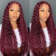 Hurela Jerry Curly Lace Part Wig Dark Red Colored Wigs #99J Remy Human Hair 150% Density