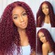 Hurela Jerry Curly Lace Part Wig Dark Red Colored Wigs #99J Remy Human Hair 150% Density