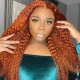 Hurela Ginger Orange Color Lace Part Wig Jerry Curly Human Hair Wigs Color #88J
