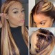 Hurela Blonde 13x5x0.5 Lace Part Straight Highlight Wig With Curly Edge Bangs And Baby Hair TL412 Color