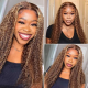 Hurela Affordable Kinky Curly Honey Blonde Highlights Wig Human Hair 13x4 Transparent Lace Frontal Wigs 