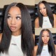 V Part Kinky Straight Human Hair Wigs No Lace No Glueless 150% Density