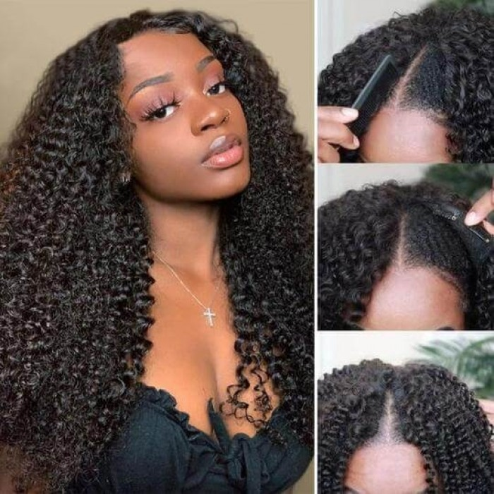 kinky curly v part wigs, natural looking v part wigs