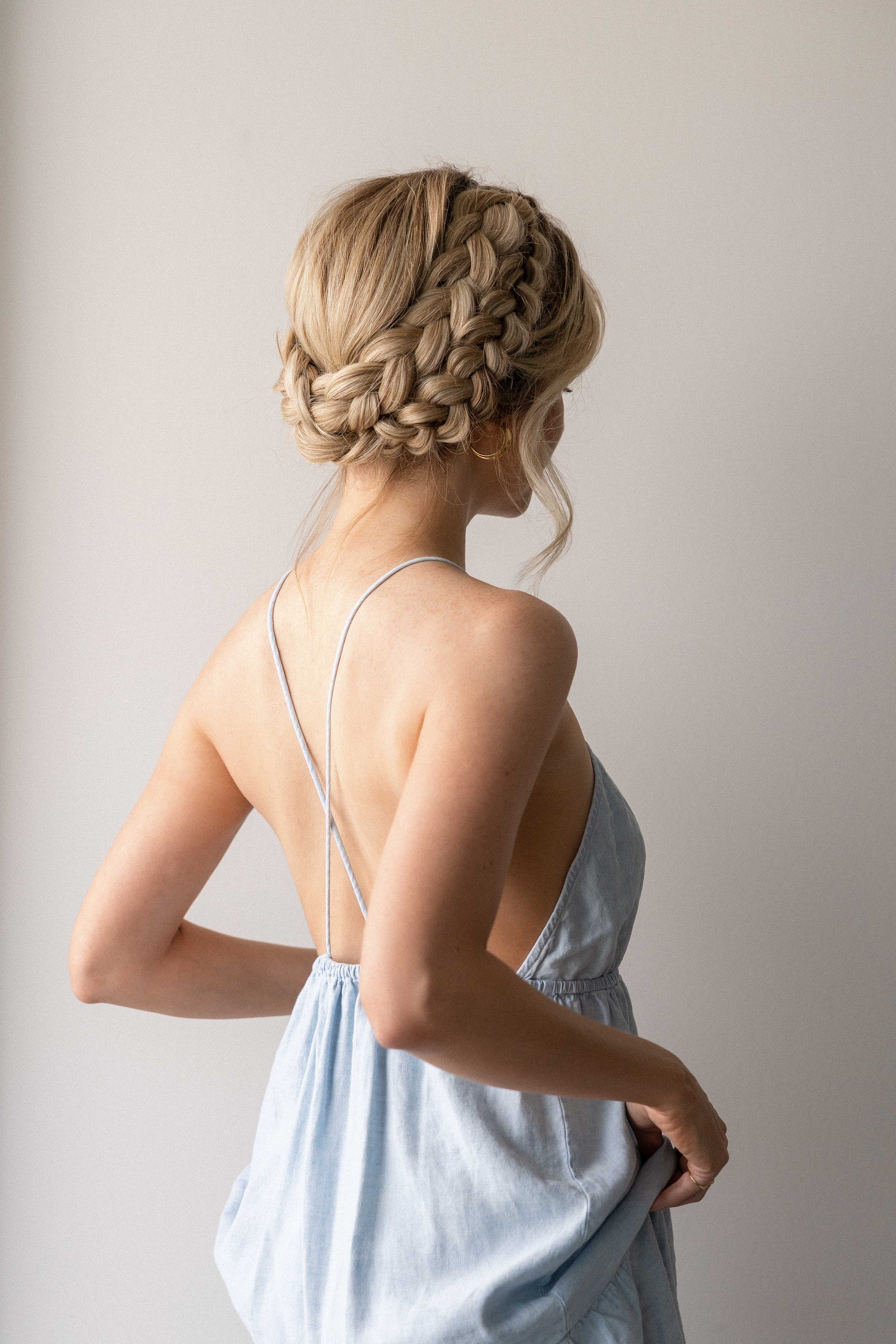 wedding wigs, crown braid tutorial