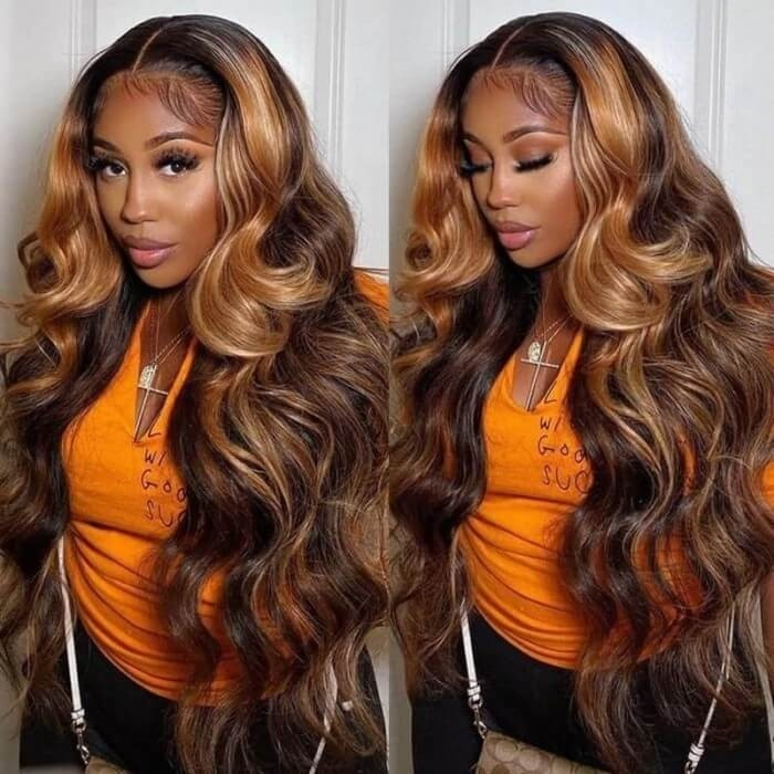 fall color wigs, hlighlight balayage body wave human hair wigs