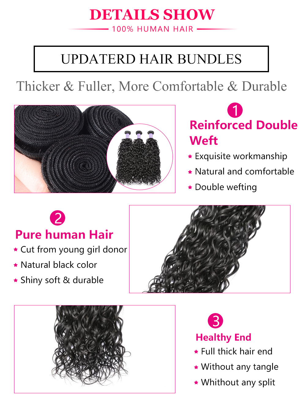 Hurela Hair Brazilian Hair Water Wave 3 Bundles With 4x4 Lace Closure ...